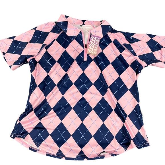 SONEVEN PINK NAVY ARGYLE PATTERN GOLF POLO SHIRT XL NEW WITH TAGS WOMEN'S - Picture 1 of 9